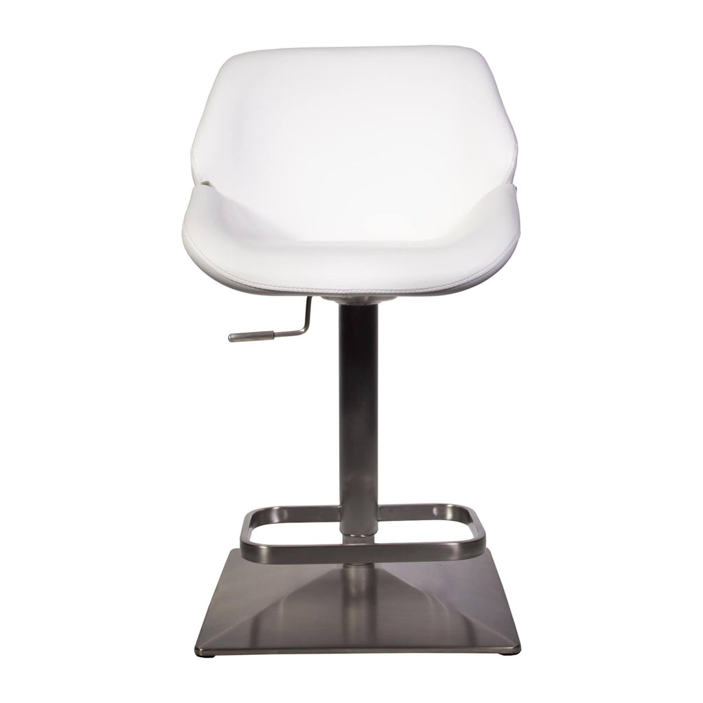 White Faux-Leather Brushed Stainless Steel Adjustable Height Swivel Bar Stool X8443