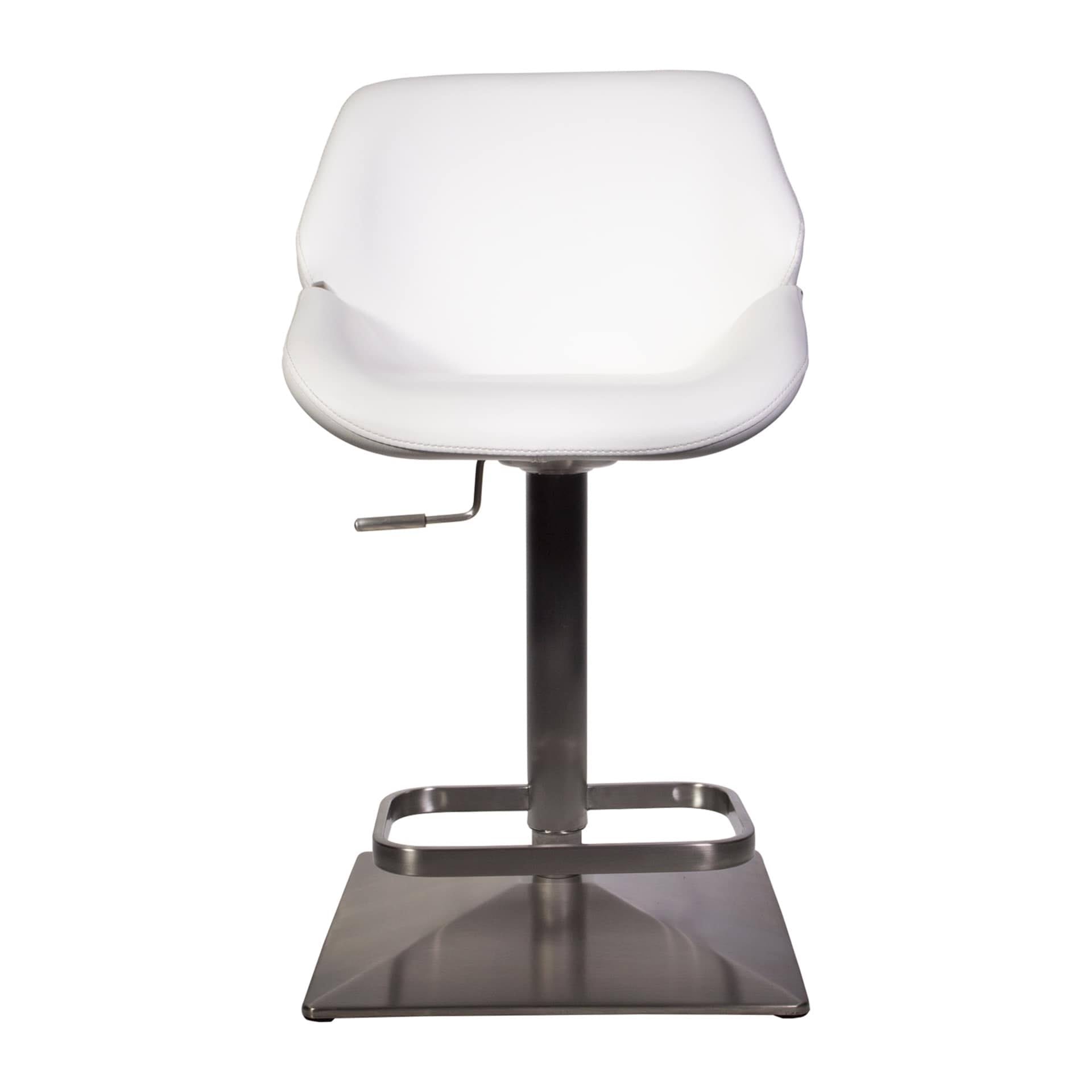 White Faux-Leather Brushed Stainless Steel Adjustable Height Swivel Bar Stool X8443