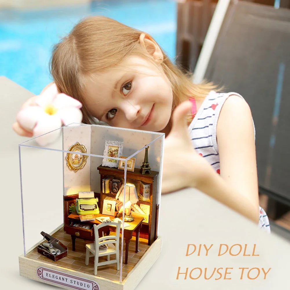 Mini Cute Doll House Cabin Model DIY Toy Kits R37790