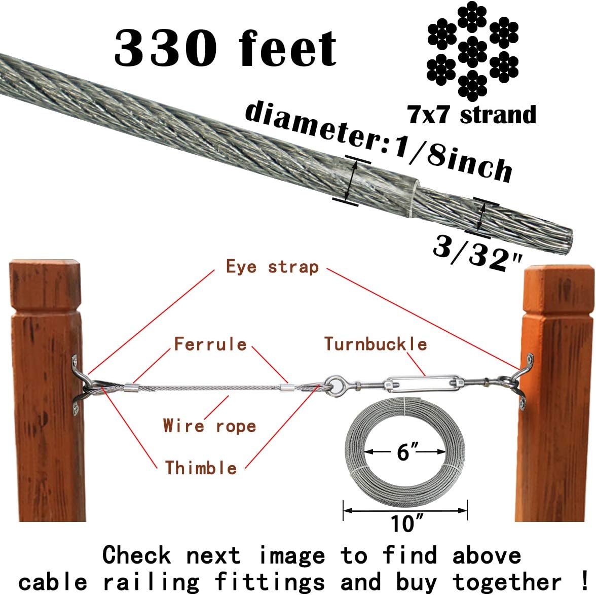 330 Feet Crystal Vinyl Coated Stainless Steel Cable W746