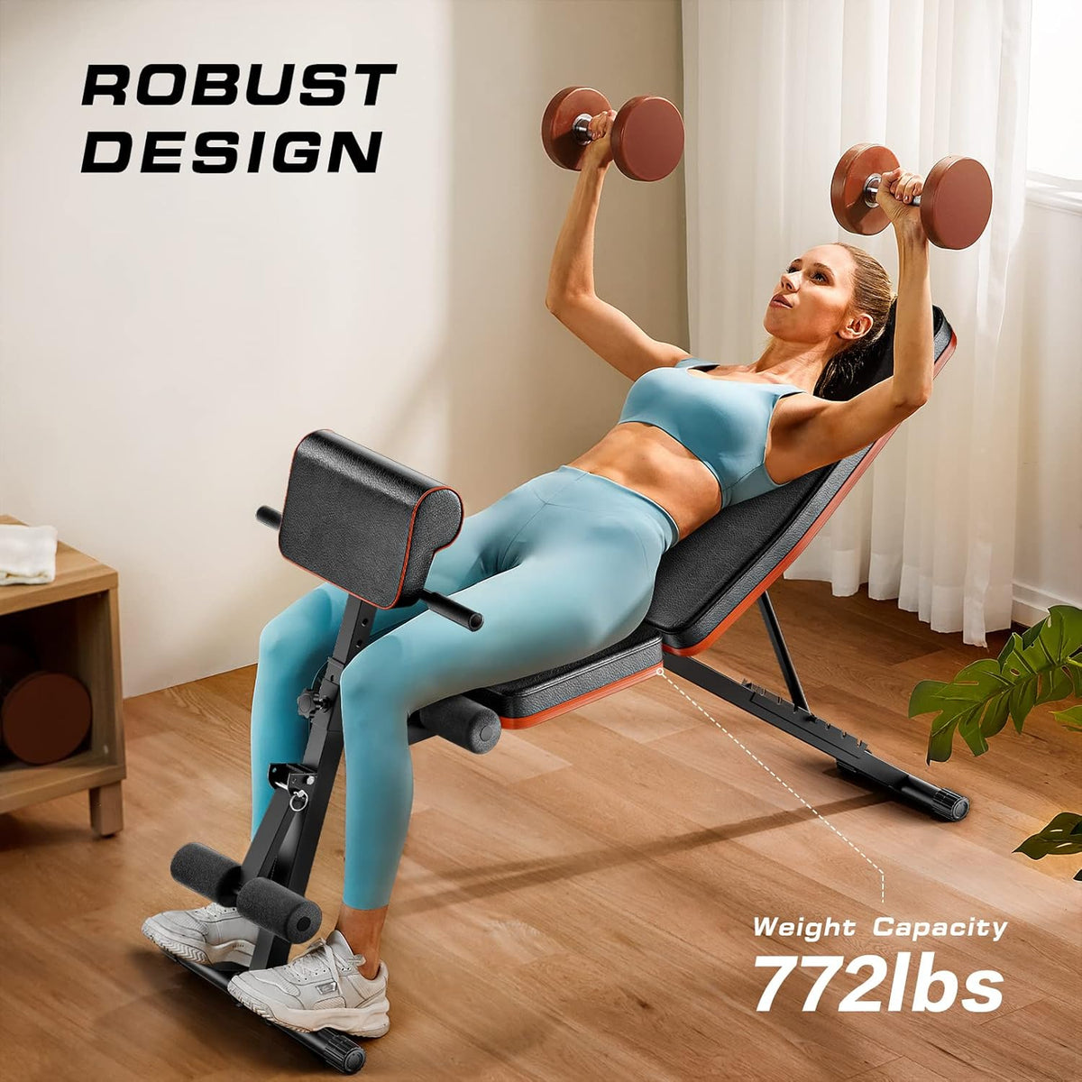 Adjustable Weight Bench with Two Exercise Bands D586