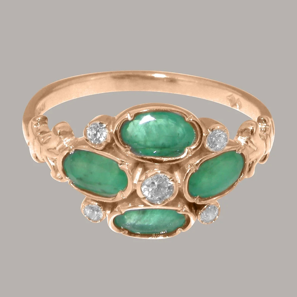 9k Rose Gold Synthetic Cubic Zirconia & Natural Emerald Womens Engagement Ring Z2756
