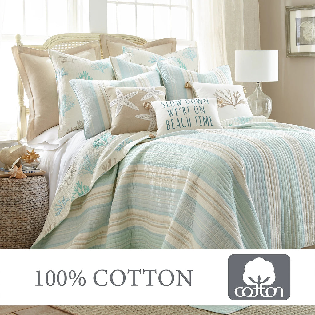 Full/Queen Striped Cotton Quilt Set with Two Shams H9823