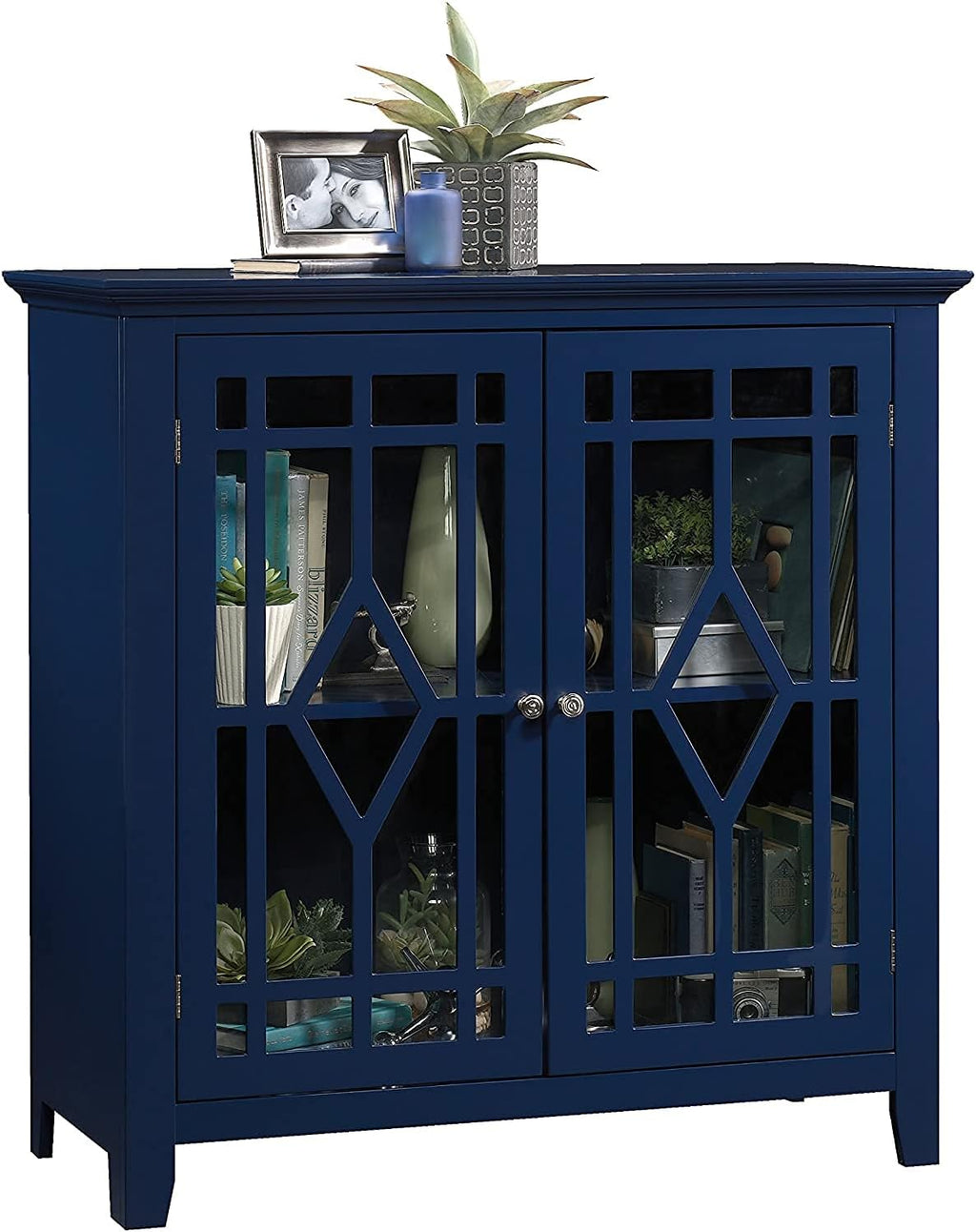Indigo Blue Accent Storage Cabinet with Glass Doors R411450