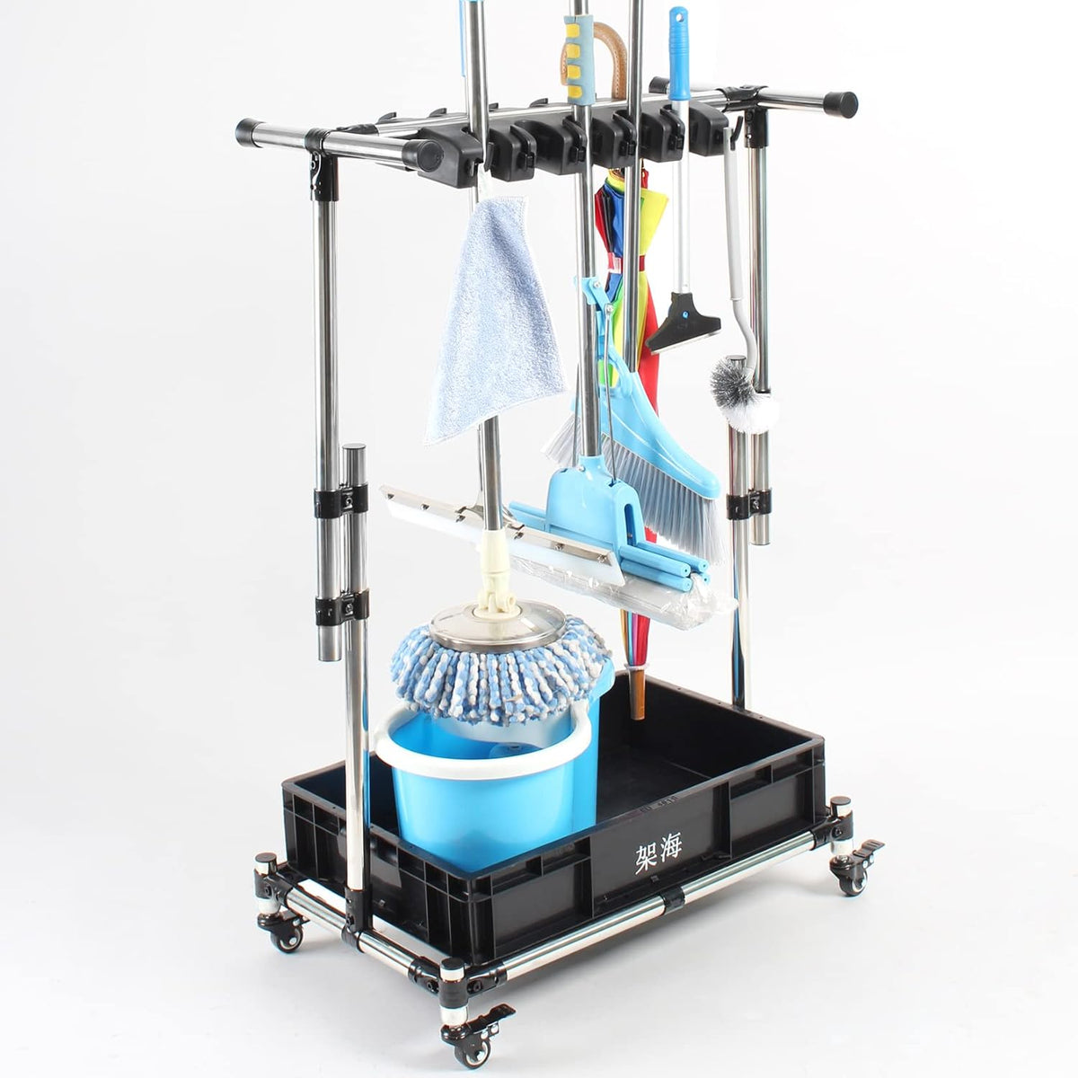 Stainless Steel Adjustable Height Broom and Mop Rack Storage Rack I798197