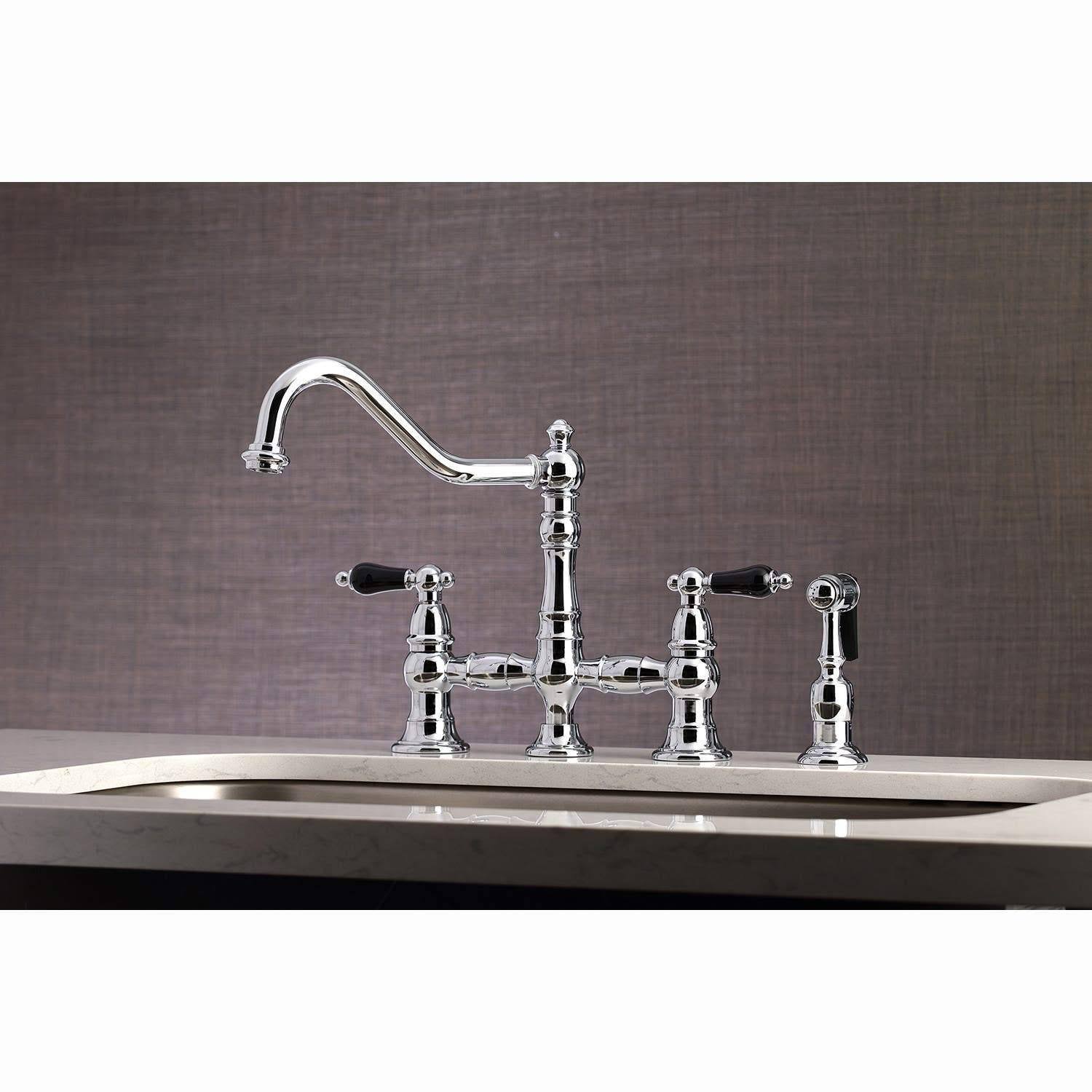 Brushed Nickel Bridge Kitchen Faucet with Brass Sprayer G37590