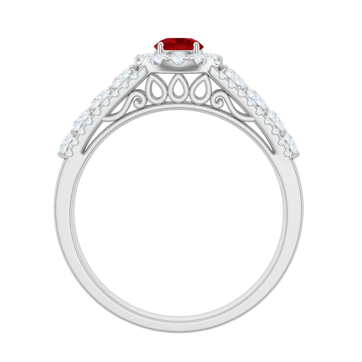 1.5 CT Lab Created Ruby and Moissanite Ring, 925 Sterling Silver, US 4.00 G130