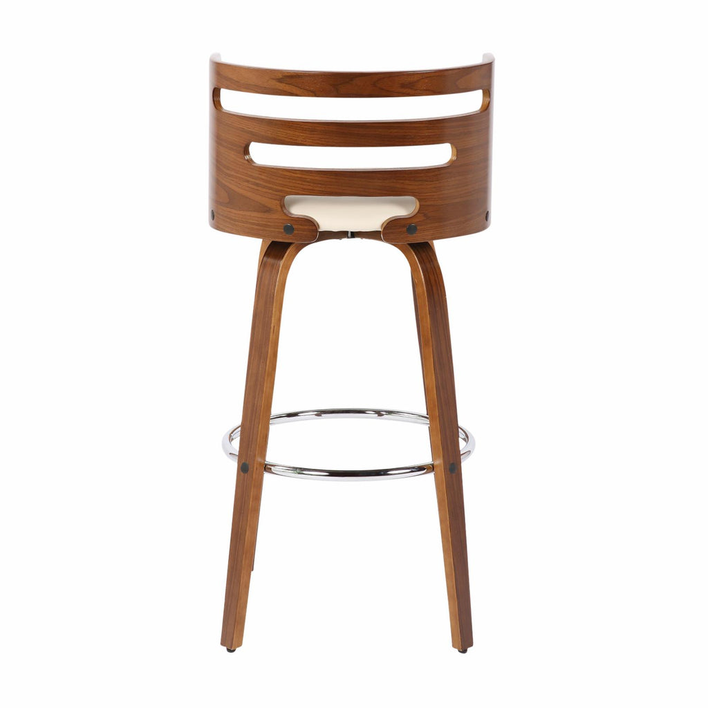 Set Of 2 Swivel Barstool In Walnut And Cream Faux Leather X141