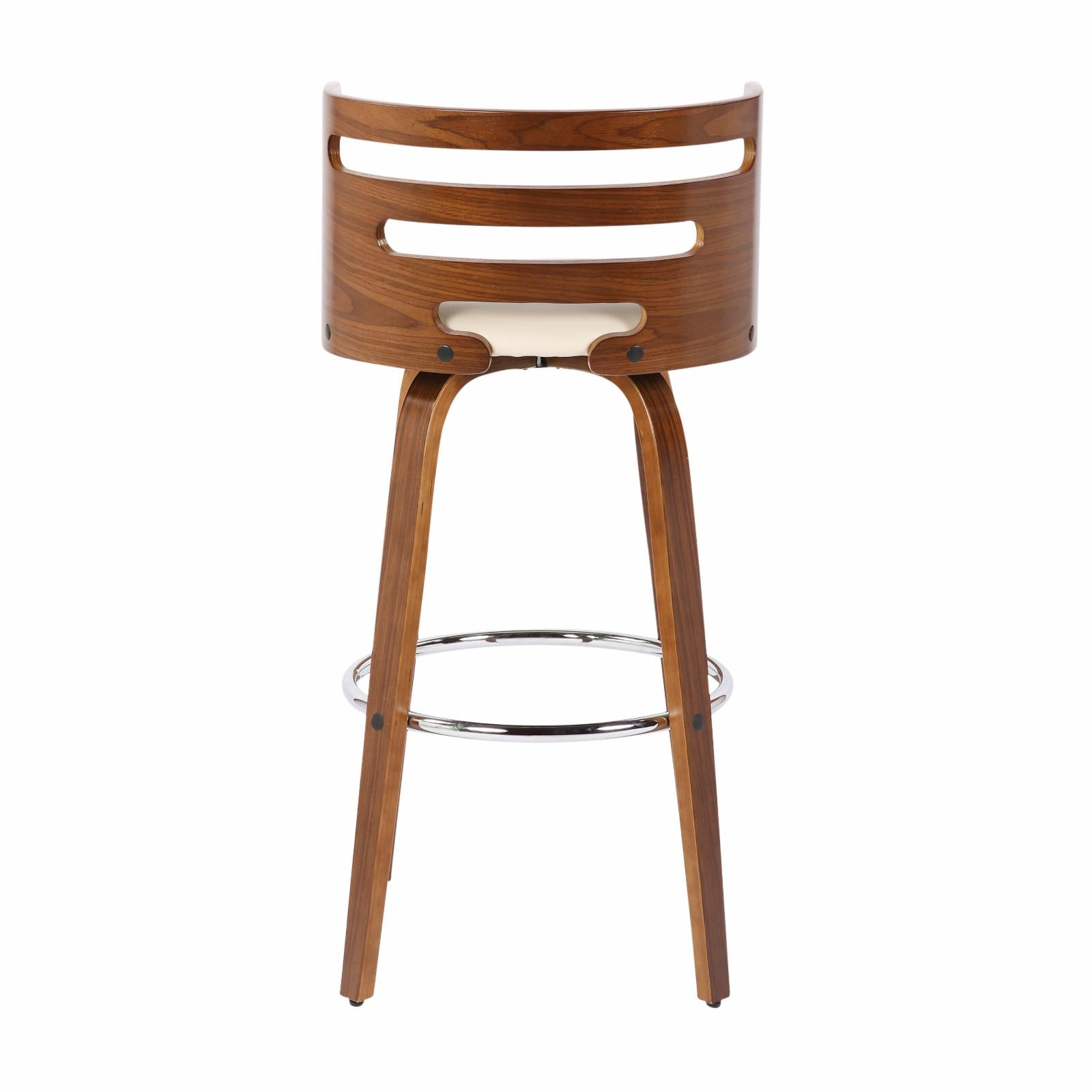Set Of 2 Swivel Barstool In Walnut And Cream Faux Leather X141