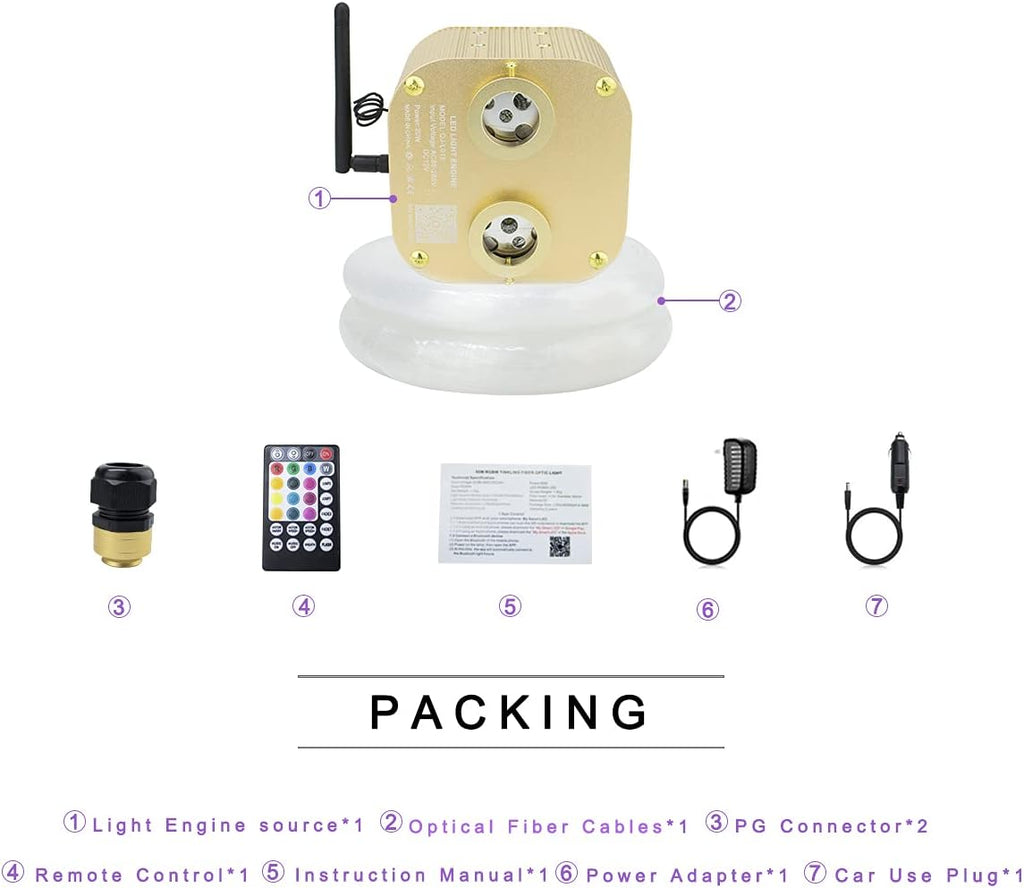 Fiber Optic Light Kit 20W RGBW Dual-Head Star Ceiling Light with 620pcs Mixed Fiber Optic Strands B653