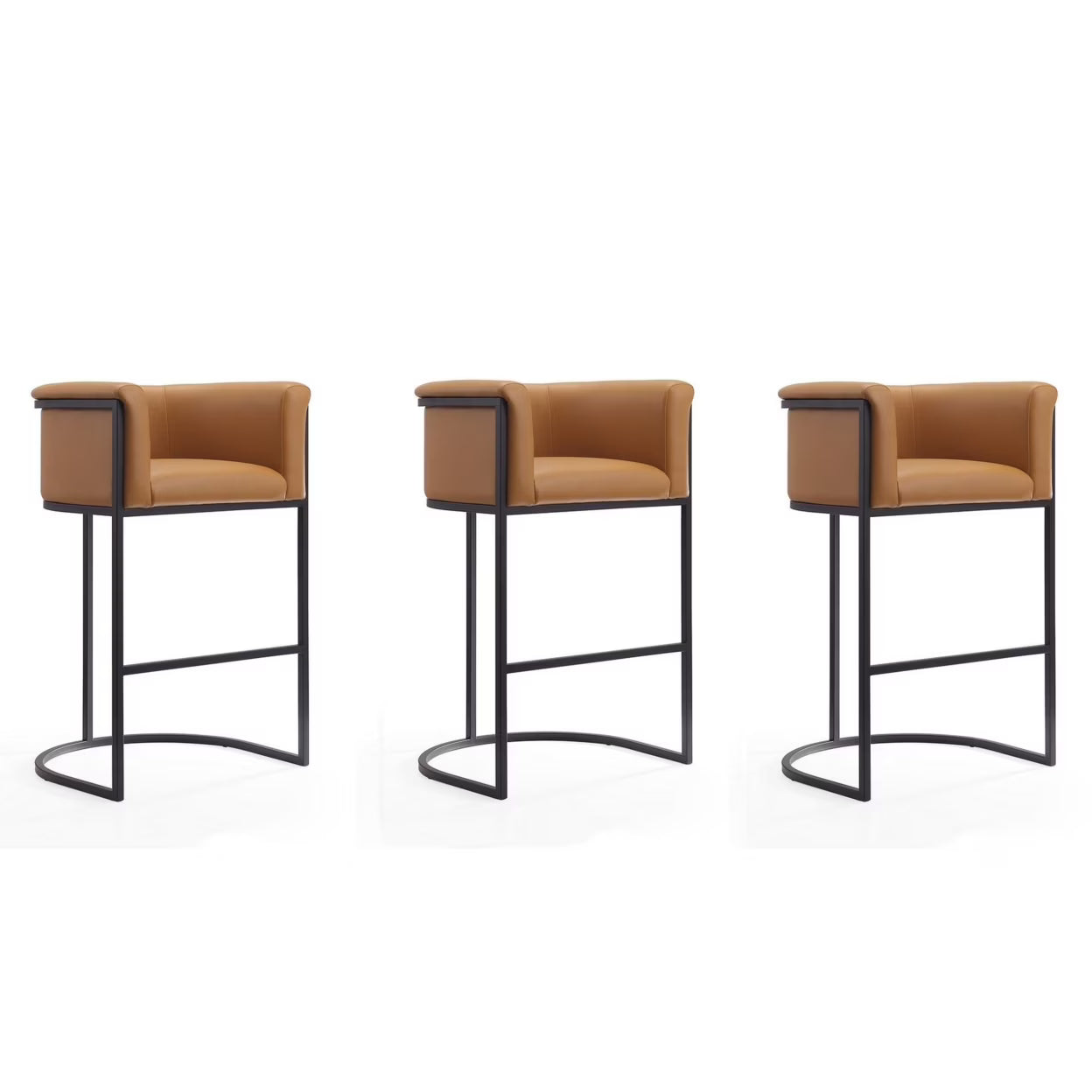Camel and Black Metal Barstool (Set of 3) N116715