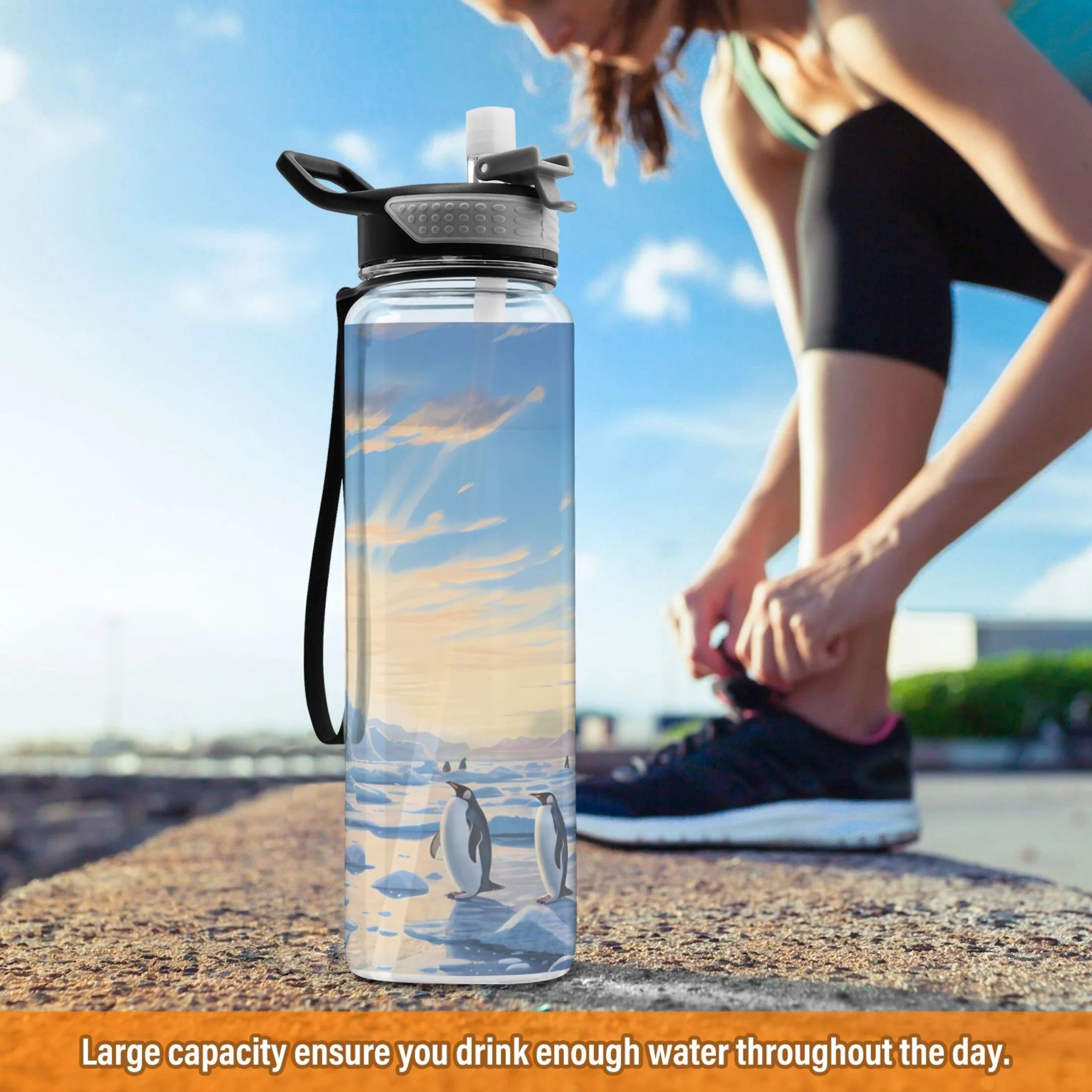 32oz Tritan Leakproof Clear Sports Water Bottle with Straw P64579