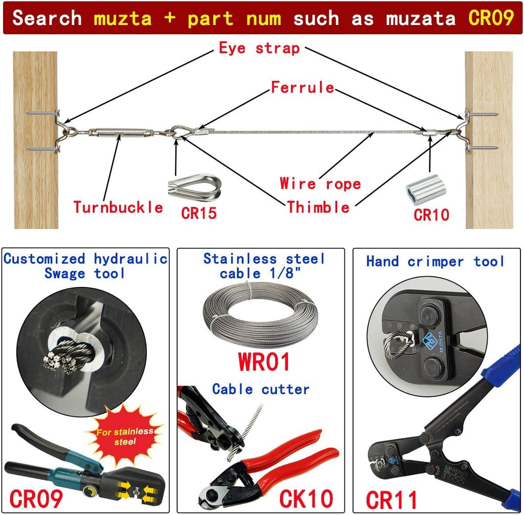 40 Set 1/8 Cable Railing Kit Heavy Duty Turnbuckle M5 Eye to Eye Stainless Steel Angle Adjustable T3254