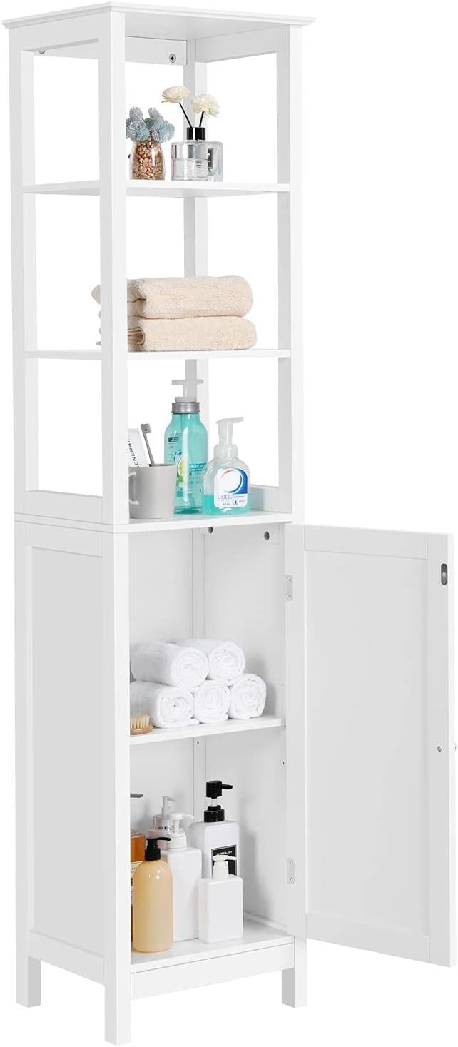 White 63 in Wooden Bathroom Floor Cabinet with 3 Tier Shelves V659