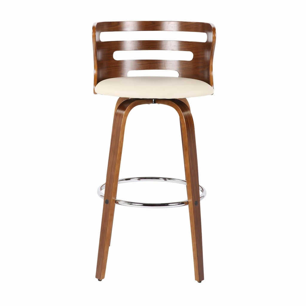 Set Of 2 Swivel Barstool In Walnut And Cream Faux Leather X141