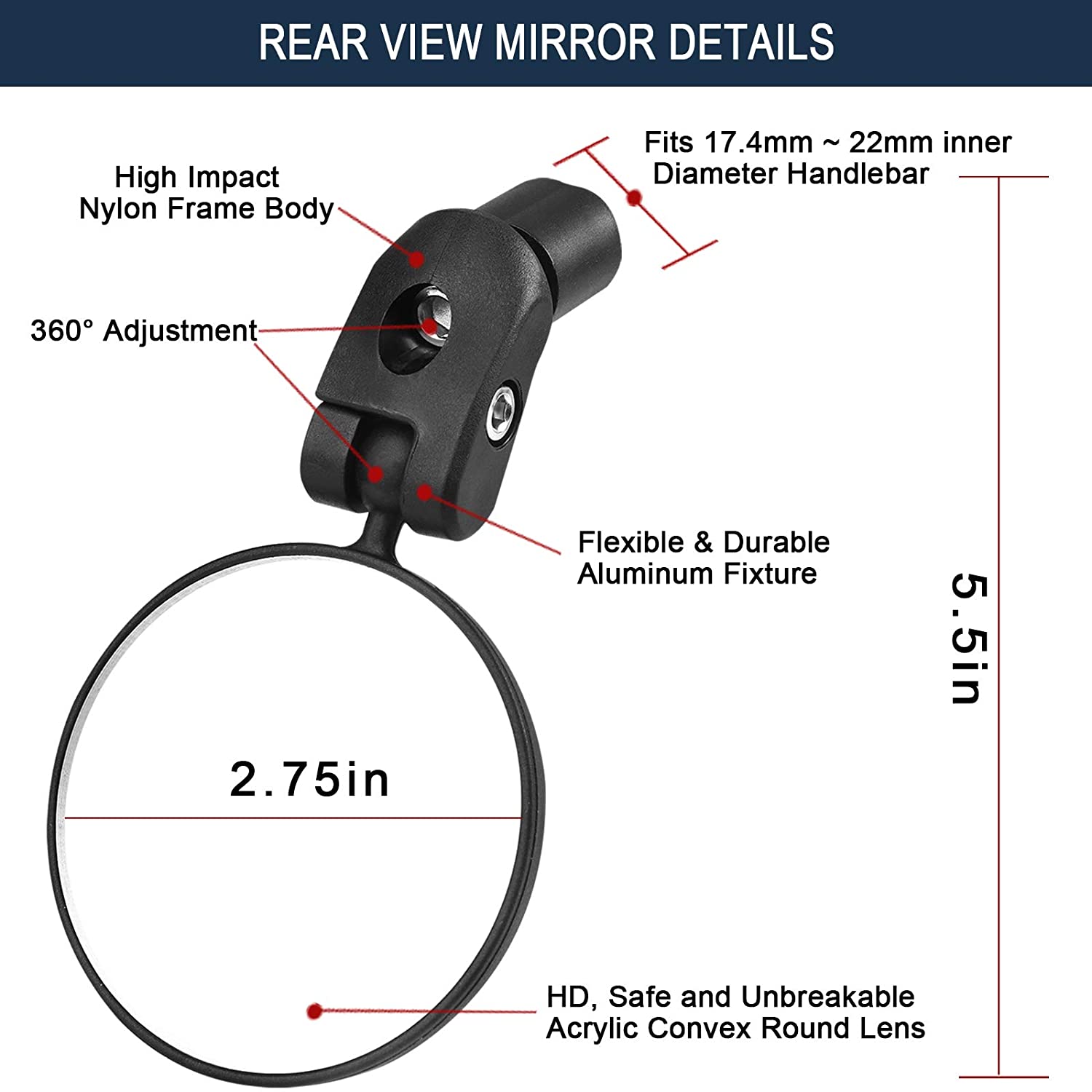2Pcs Adjustable Bicycle Rear View Mirror H20727