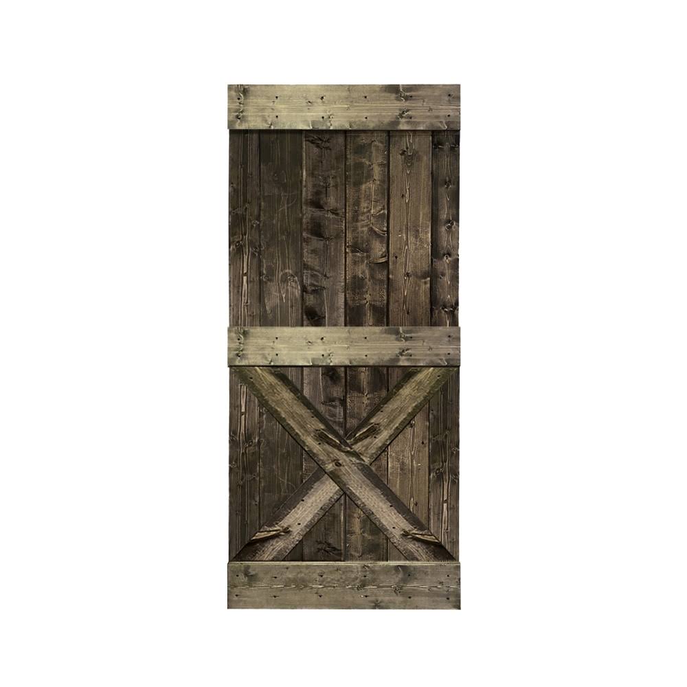 Walnut Stained Solid Knotty Pine Wood Interior Sliding Barn Door Slab W209644