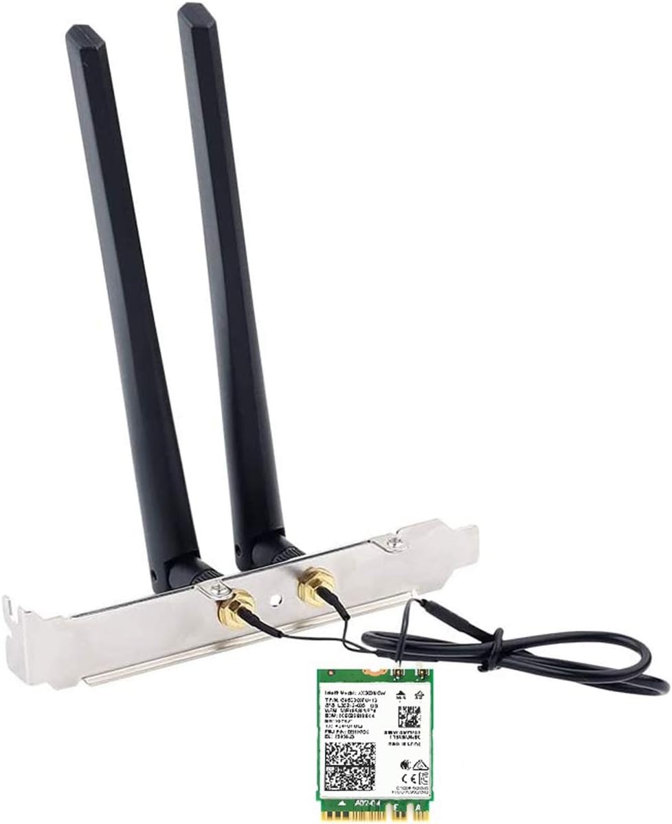 WiFi 6E Desktop Kit, AX210, 2230, 2x2 AX+BT 5.2, Tri-Band, 5dBi Antennas and Brackets Pack of 2 X82317