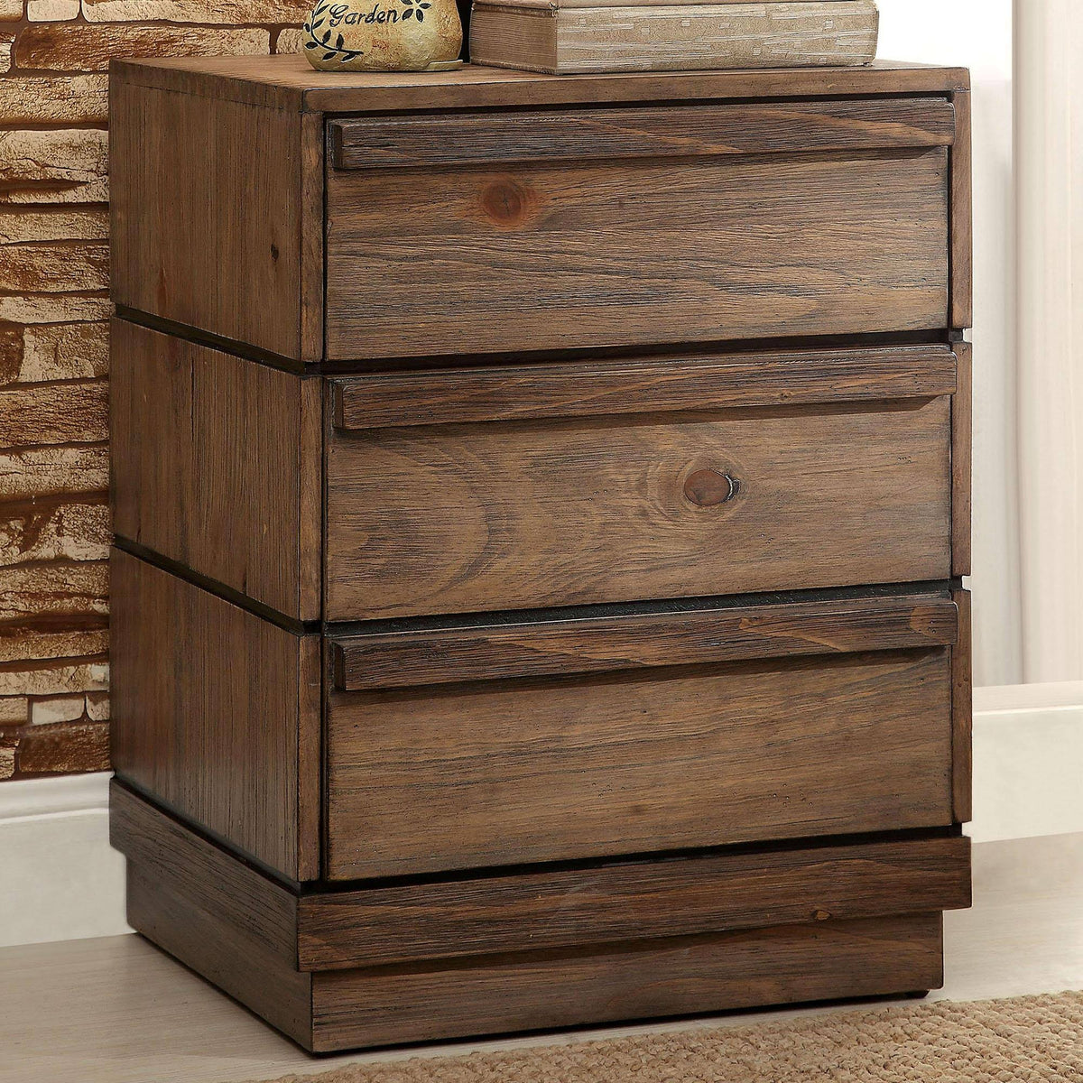 Rustic Natural Tone 3 Drawer Nightstand Y1748