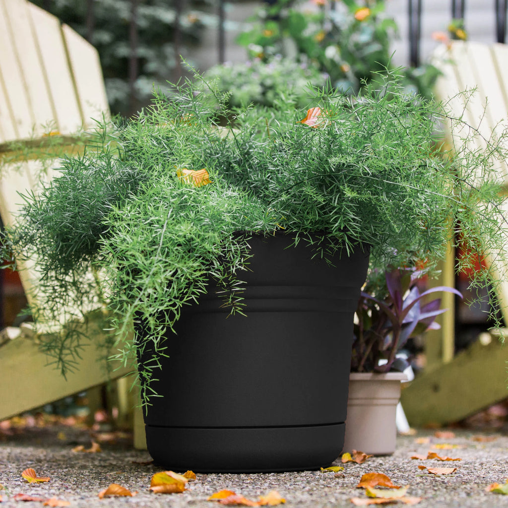 Black Resin Planter with Saucer I2488