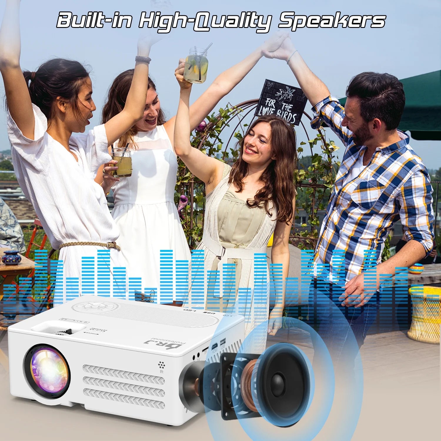4K Supported Native 1080P Video Projector with 100" Screen R347