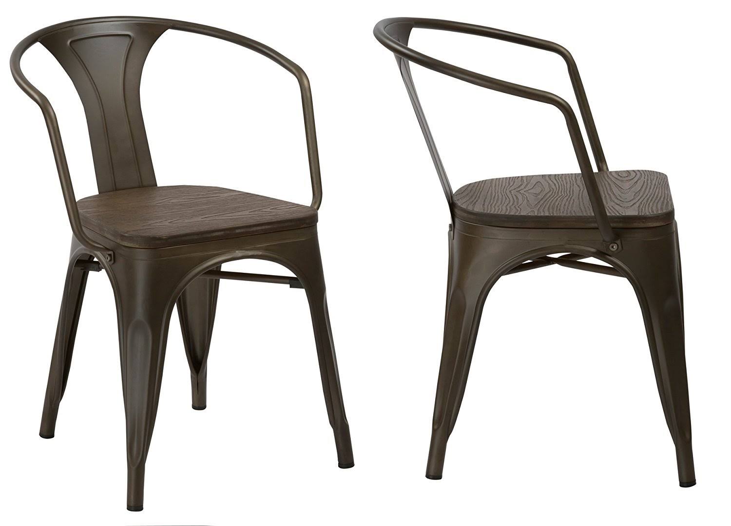 Set of 2 Distressed Wood Arm Chair P563