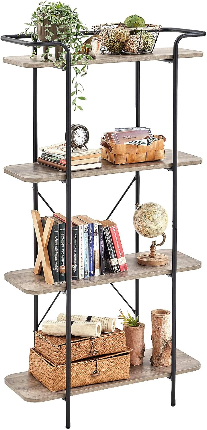 4-Tiers Greige Wood Ladder Bookshelf K411