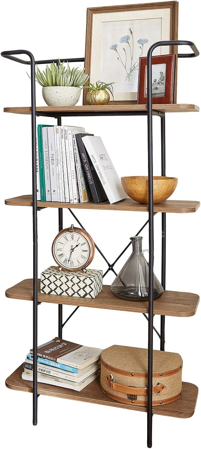 4-Tiers Greige Wood Ladder Bookshelf K411