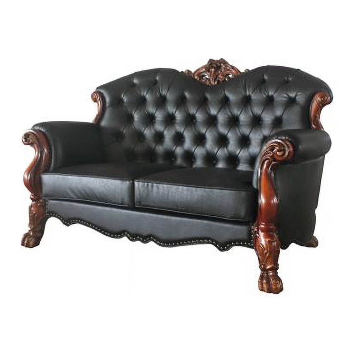 Black & Brown Faux Leather Love Seat with Toss Pillows D73696