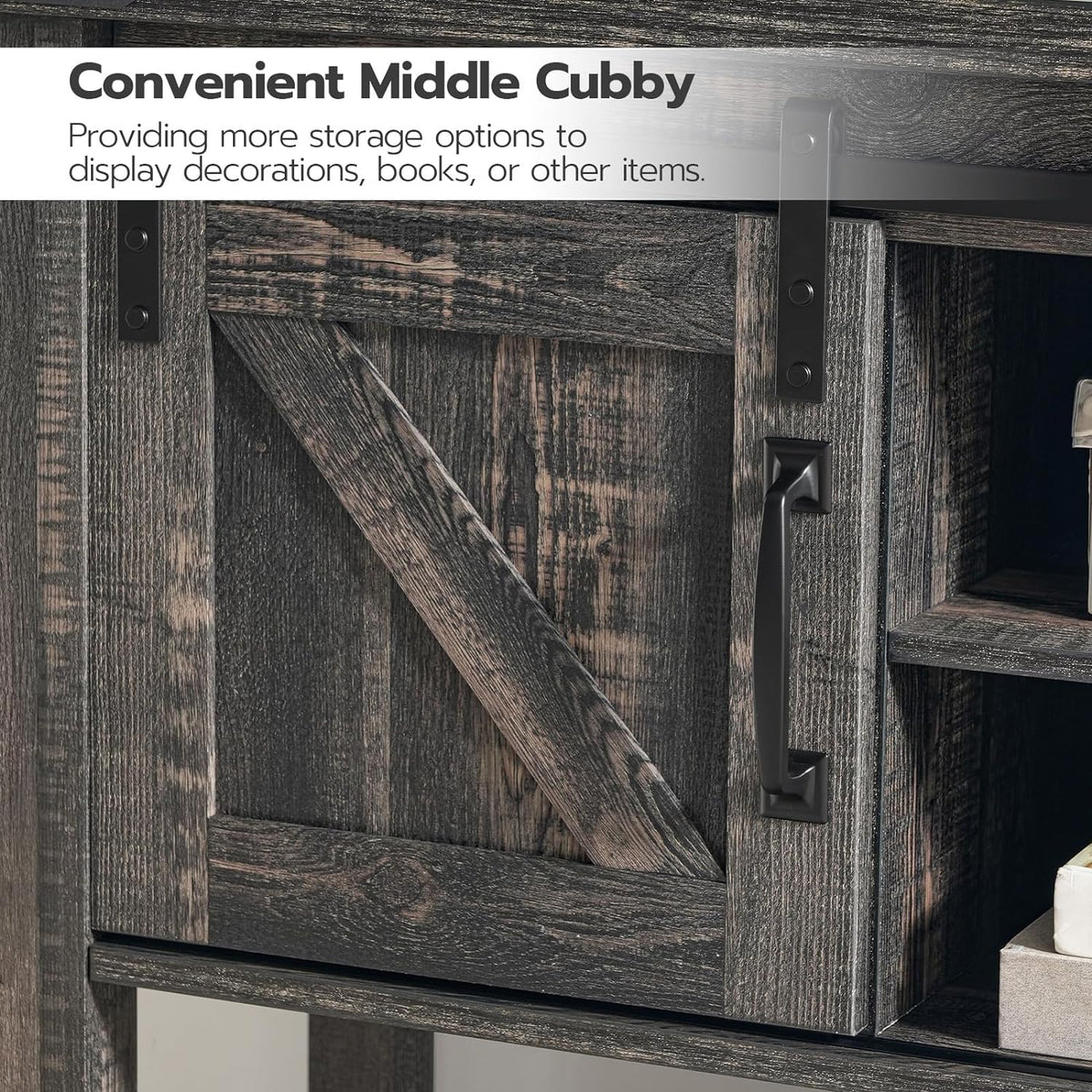 Vintage Gray Farmhouse Console Table with Sliding Barn Doors T17327