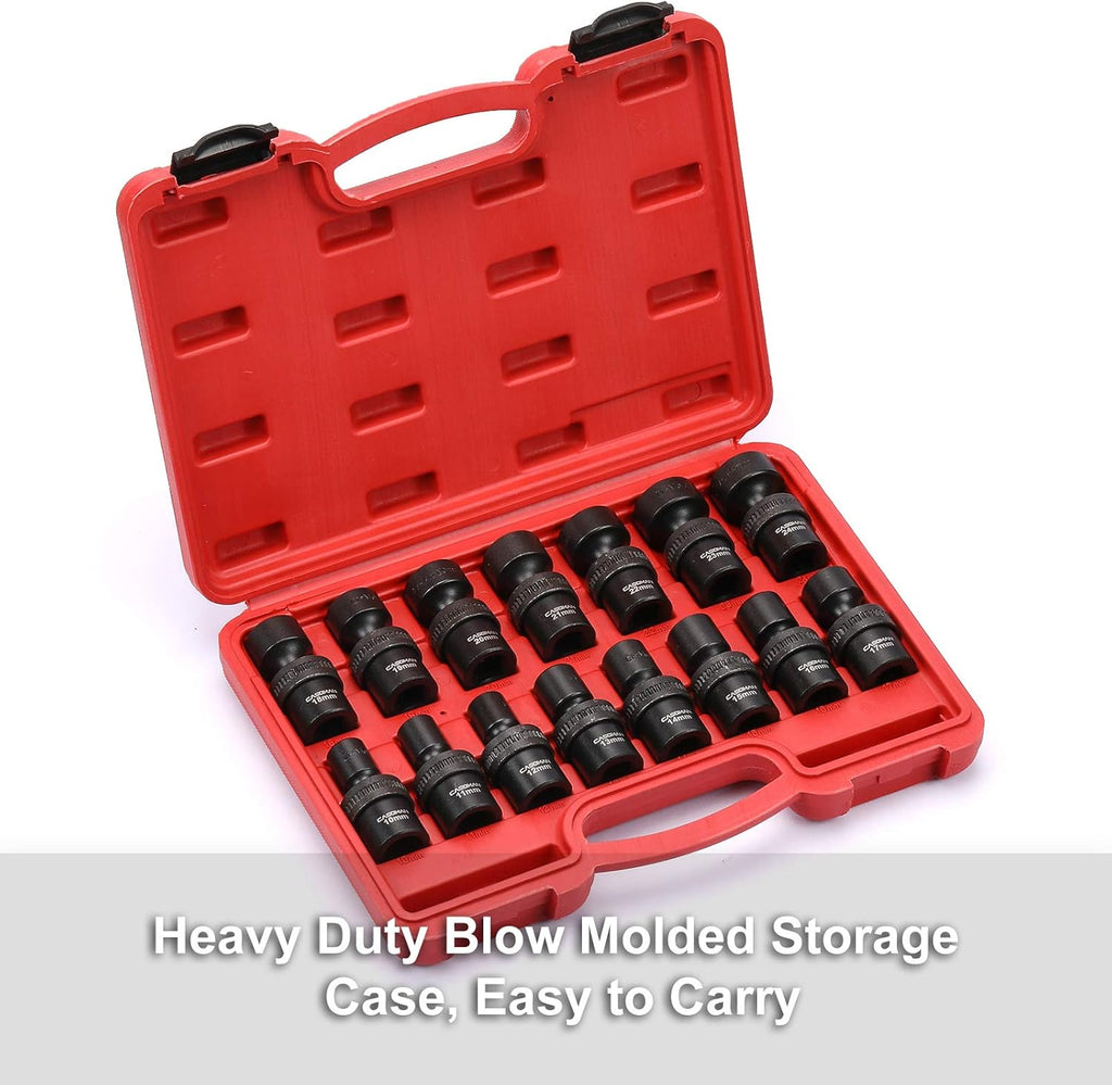 15 PCS 1/2 Drive Shallow Universal Impact Socket Set, 6 Point, Metric, 10-24mm P73239