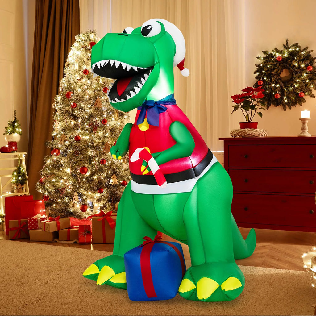 6FT Inflatable Christmas Dinosaur Decoration with LED Lights & Gift Box M74534