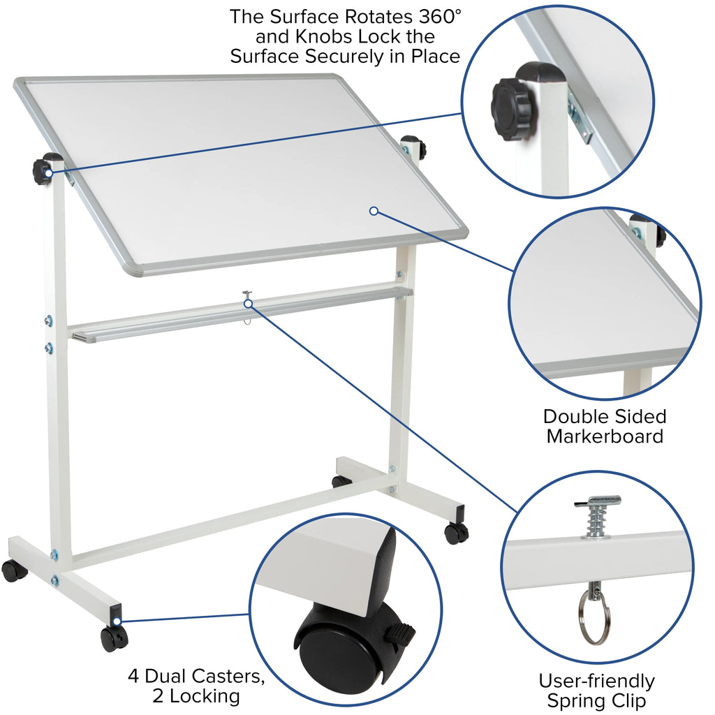 Double-Sided Mobile White Board with Pen Tray T1520