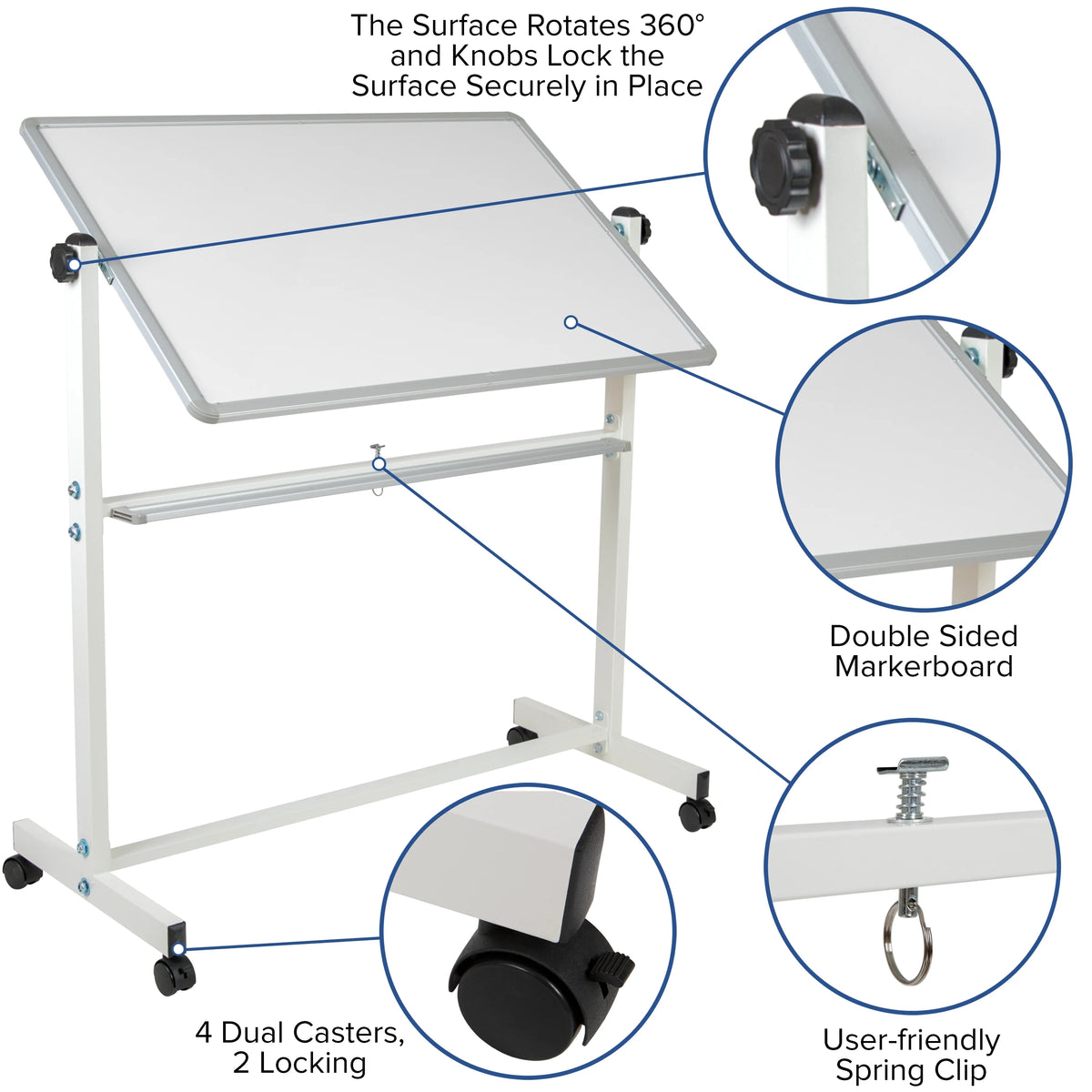 Double-Sided Mobile White Board with Pen Tray T1520