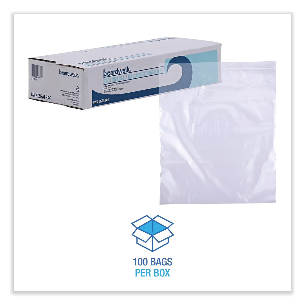 Reclosable Food Storage Bags, 2 gal, Clear, 100/Box X2553