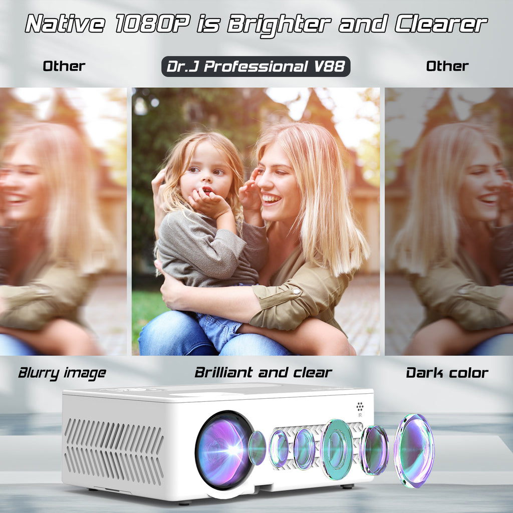 4K Supported Native 1080P Video Projector with 100" Screen R347