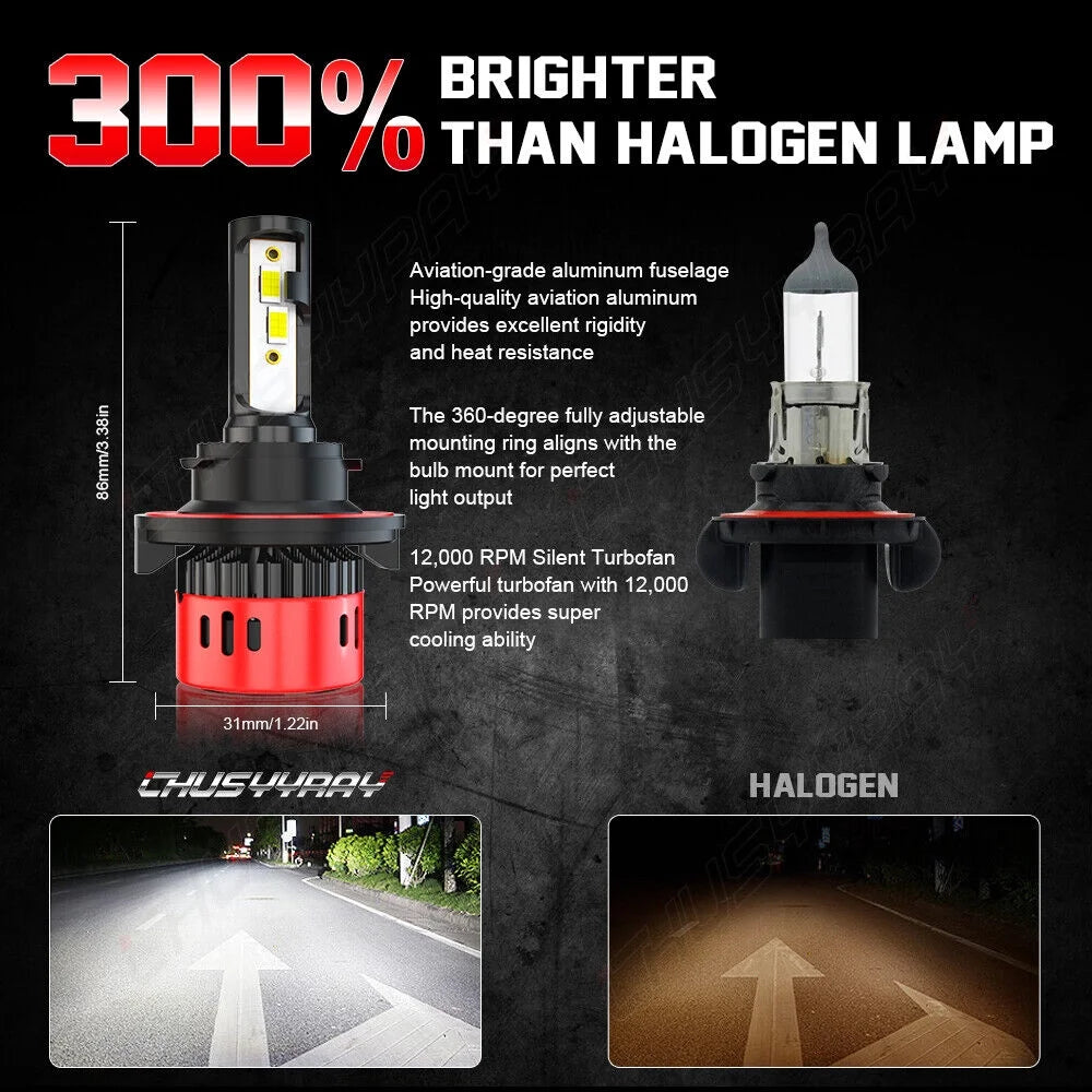 6000K LED Headlights 9008/H13 High Low Beam H11/H8/H9 Fog Lights Bulbs S9916