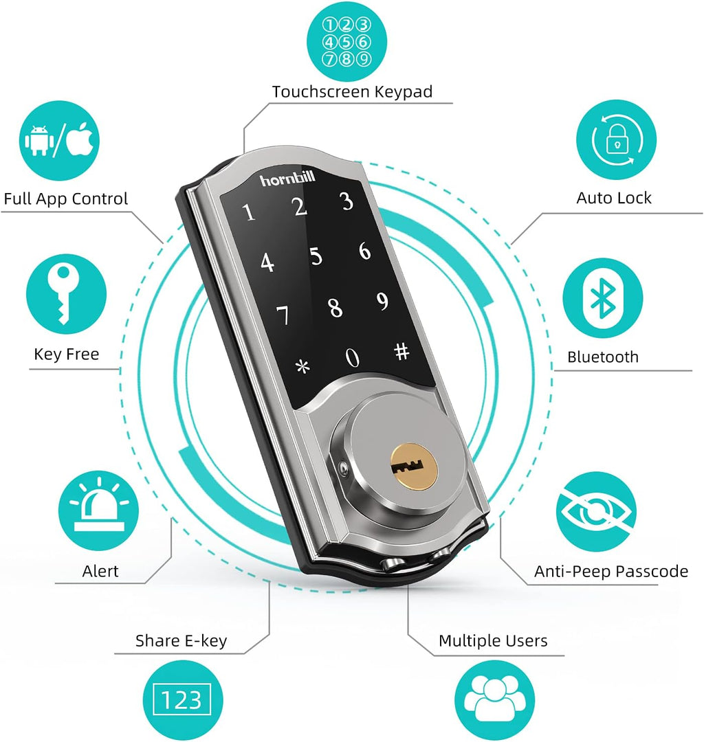 Smart Locks Deadbolt with Keypad, Bluetooth Electronic Touchscreen Auto Code Lock Y39447