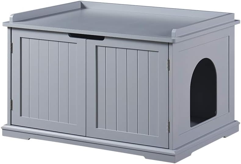 Gray Wooden Cat Litter Box Cover Storage Bench K9827