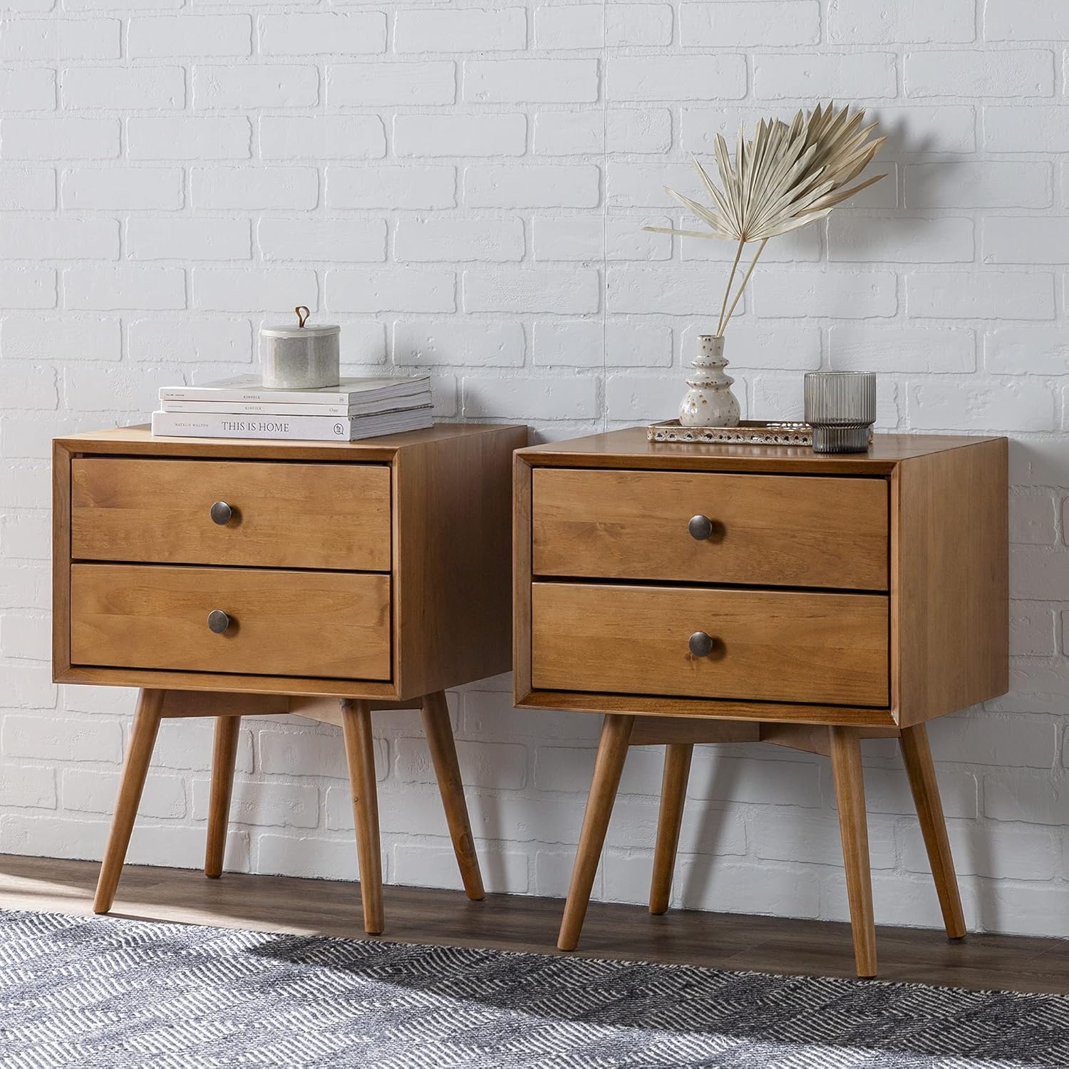 Caramel 2 Drawer Wood Nightstand H474