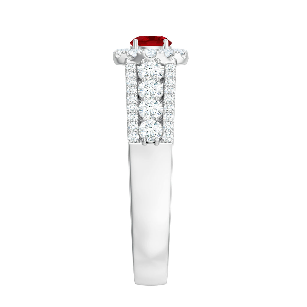 1.5 CT Lab Created Ruby and Moissanite Ring, 925 Sterling Silver, US 4.00 G130