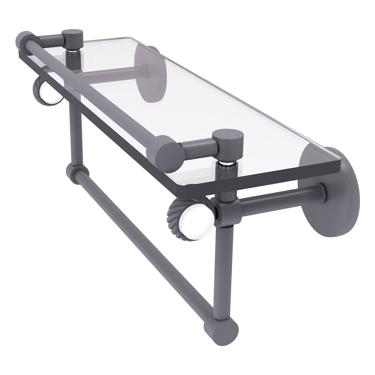 Matte Gray Glass Gallery Shelf with Towel Bar G737509