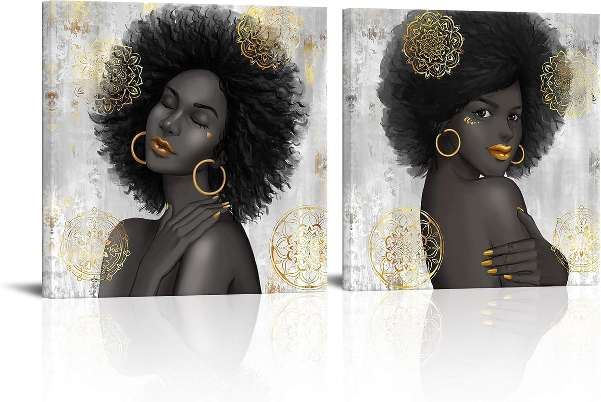 Black Woman with Gold Lip Canvas Wall Art B296