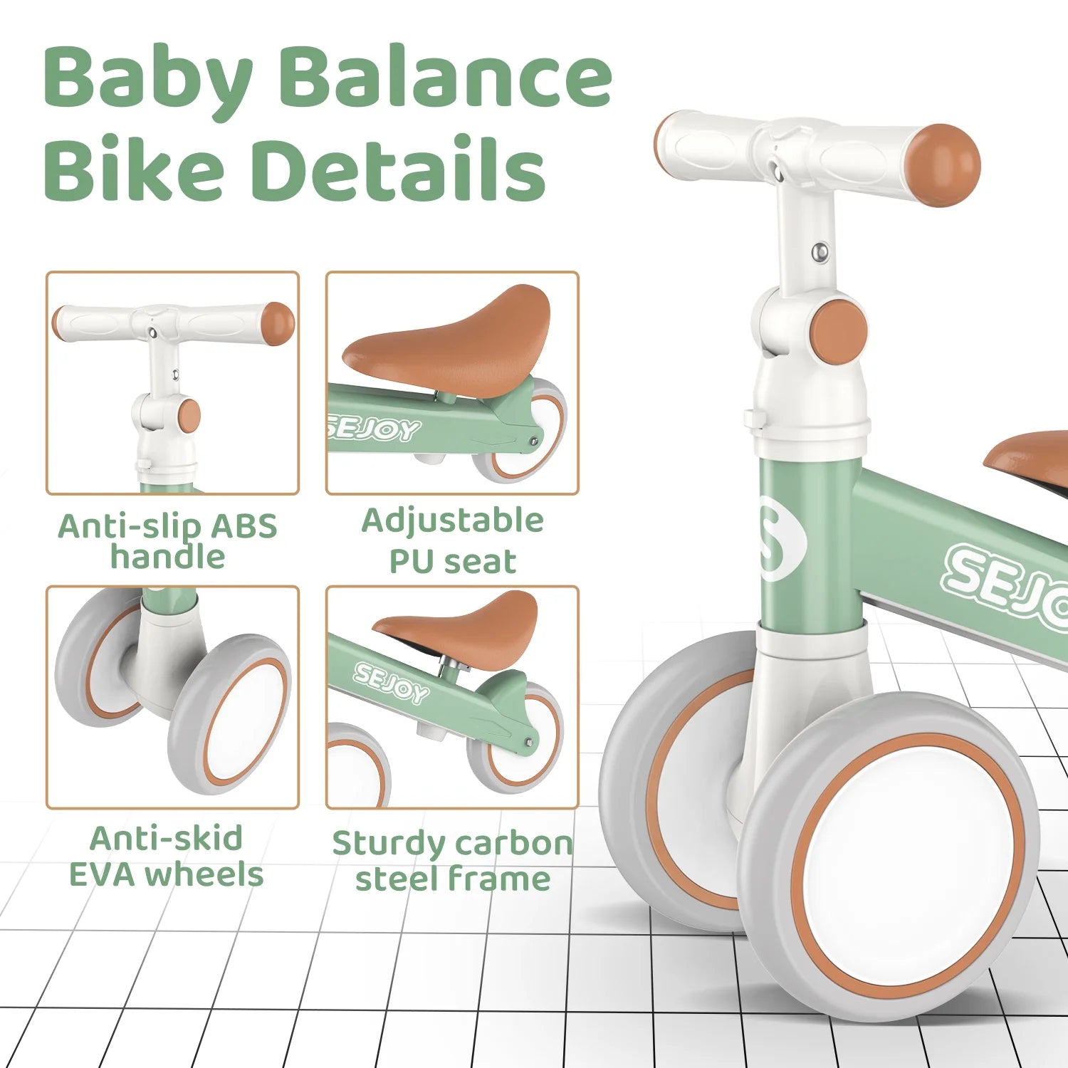Green 3 Wheels No Pedal Baby Balance Bike R45312