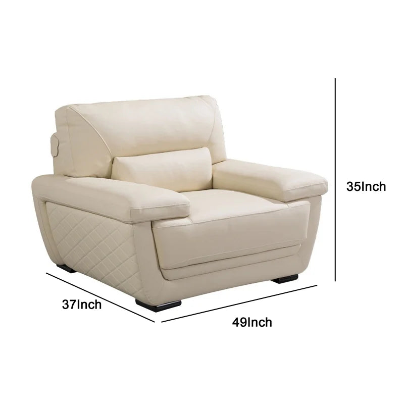 Cream Leatherette Chair with Attached Waist Pillow U506