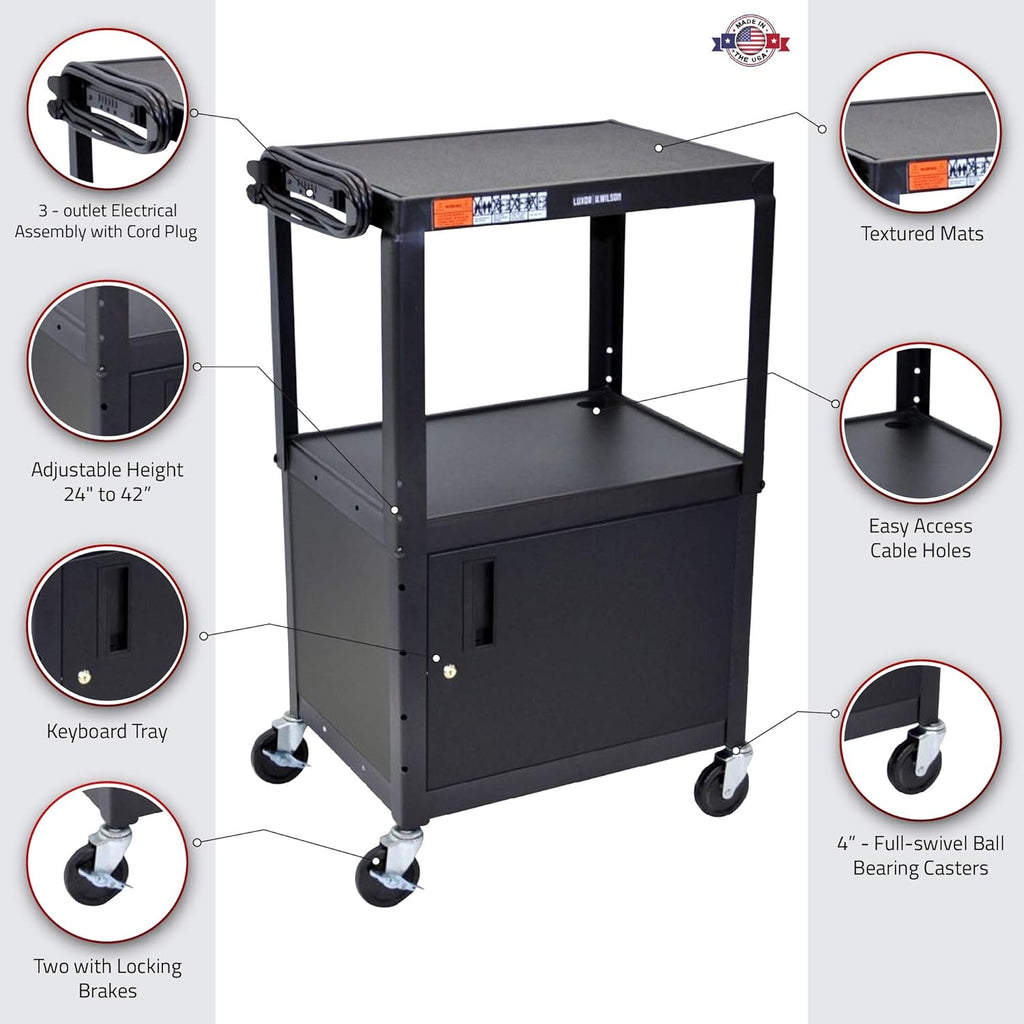Black Steel A/V Utility Cart with Cabinet G929688