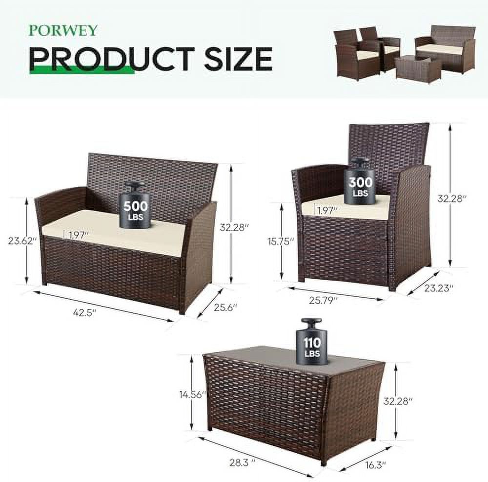 Gray Wicker 4 Pieces Sectional Sofa Set with Table and Loveseat J86121