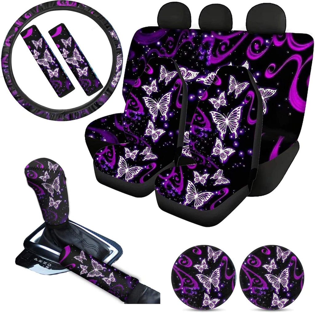 Pink Car Seat Cushion Full Set Steering Wheel Cover Seat Belt Pads Cupholder Coasters Gear Knob Handrake Covers M71266