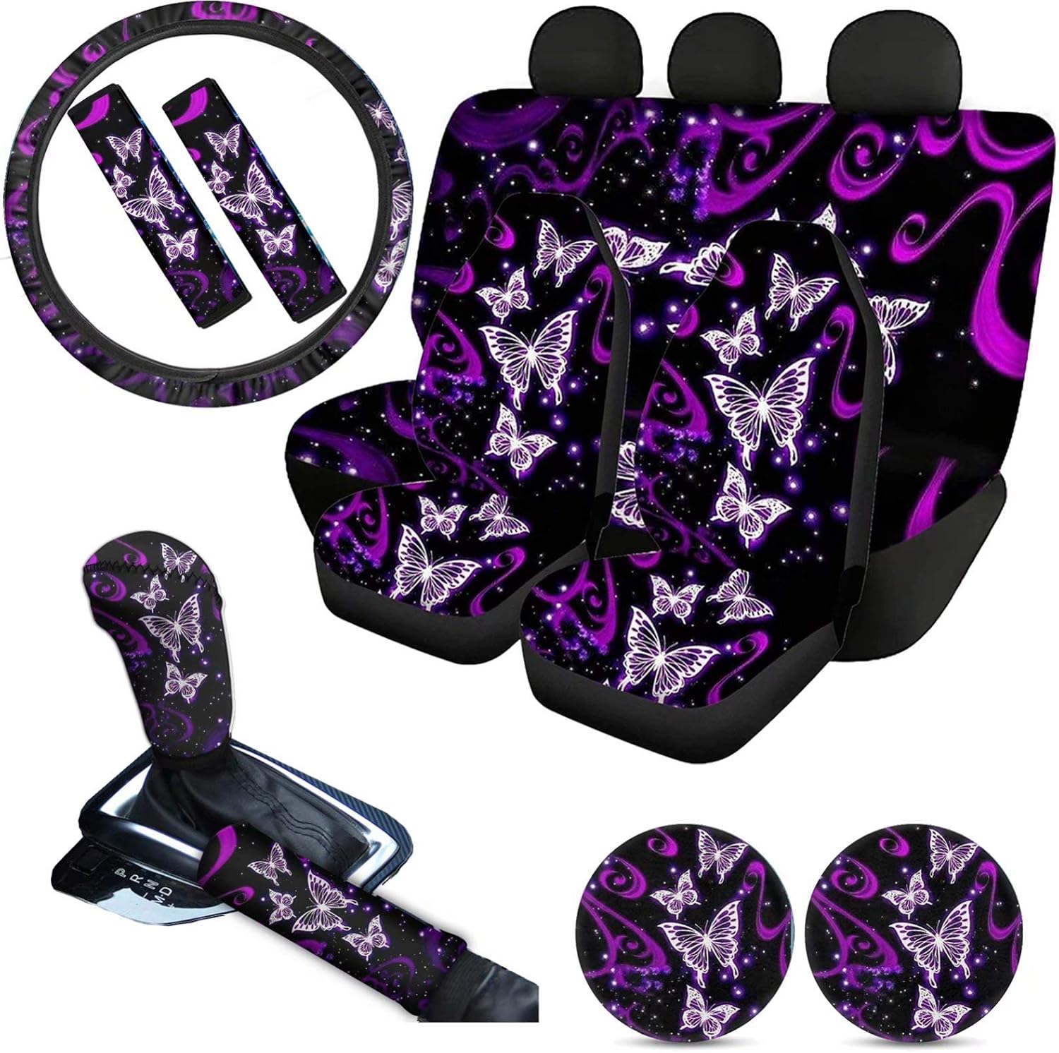 Pink Car Seat Cushion Full Set Steering Wheel Cover Seat Belt Pads Cupholder Coasters Gear Knob Handrake Covers M71266