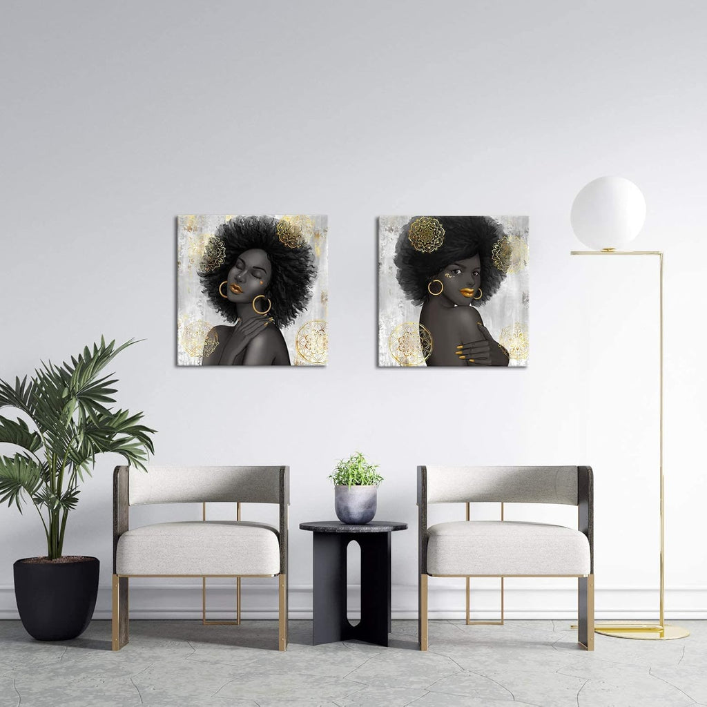 Black Woman with Gold Lip Canvas Wall Art B296